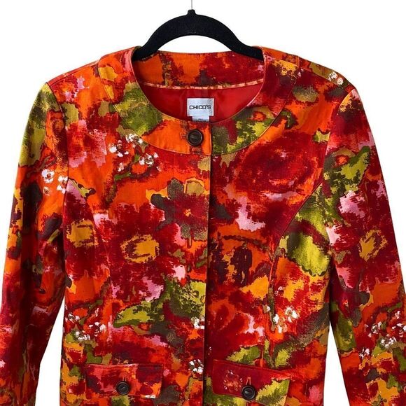 Chico’s Floral Print Button Down Blazer Jacket Sz 0 - Picture 2 of 11